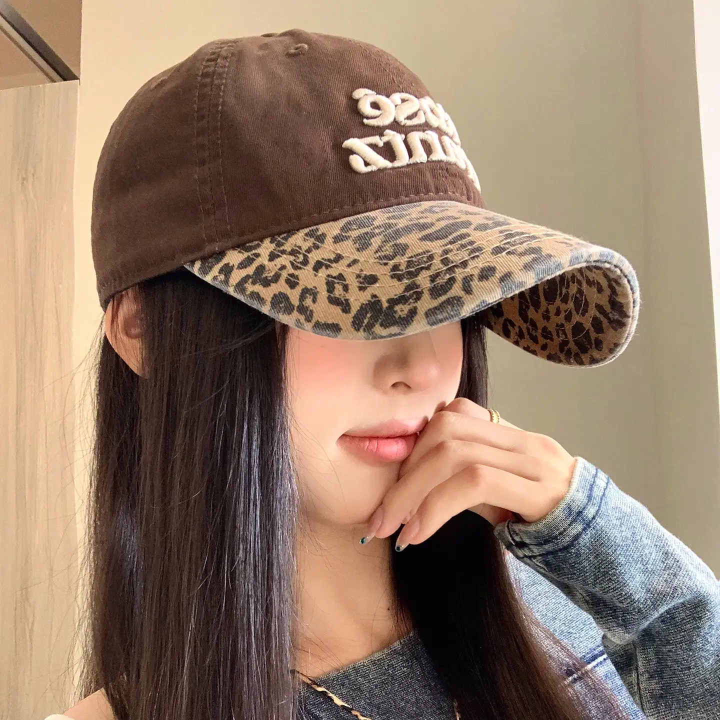 Women Leopard Cap Wide Brim Letter Embroidered - Image 8