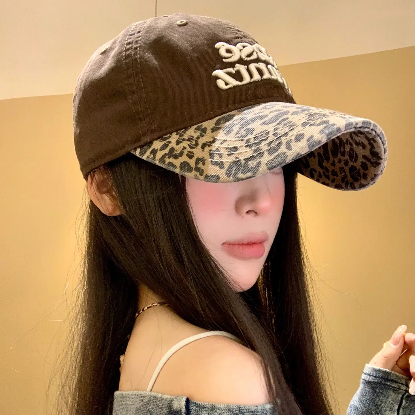 Women Leopard Cap Wide Brim Letter Embroidered - Image 9
