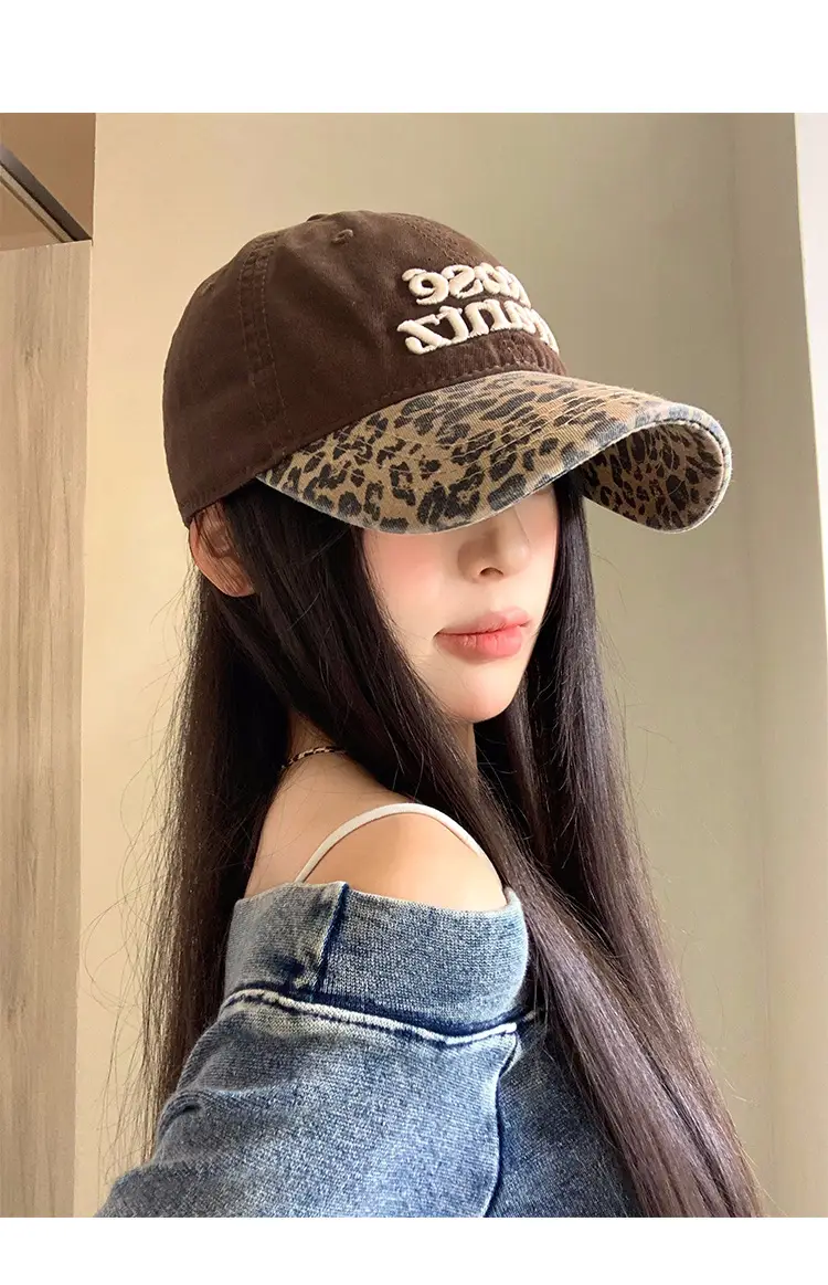 Women Leopard Cap Wide Brim Letter Embroidered — feature 7