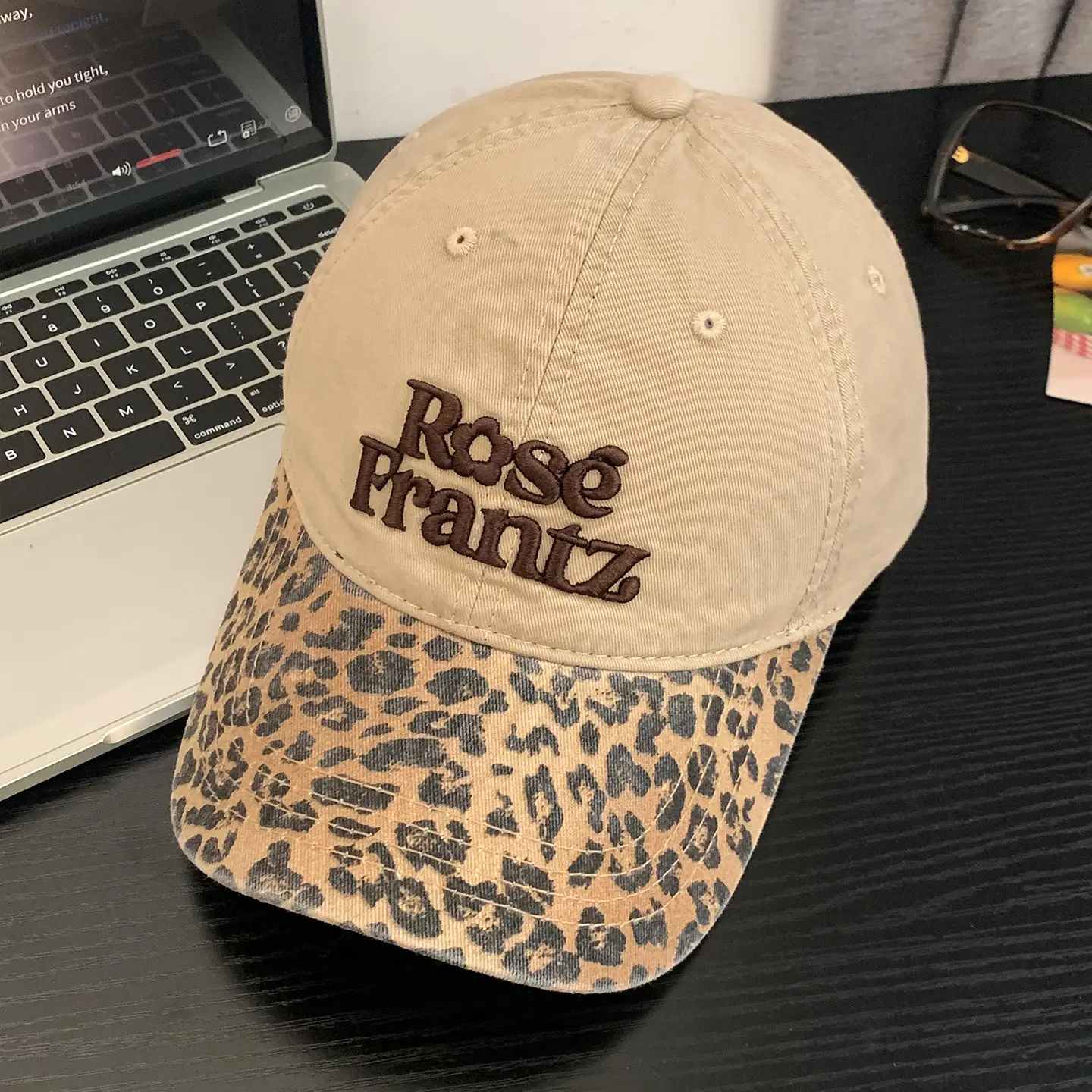 Women Leopard Cap Wide Brim Letter Embroidered - Image 3
