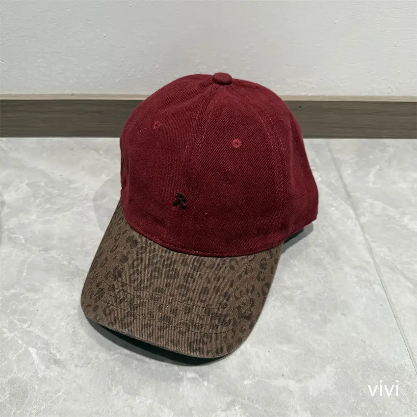 Korean Leopard Print Cap for Men Women Maroon - Image 5