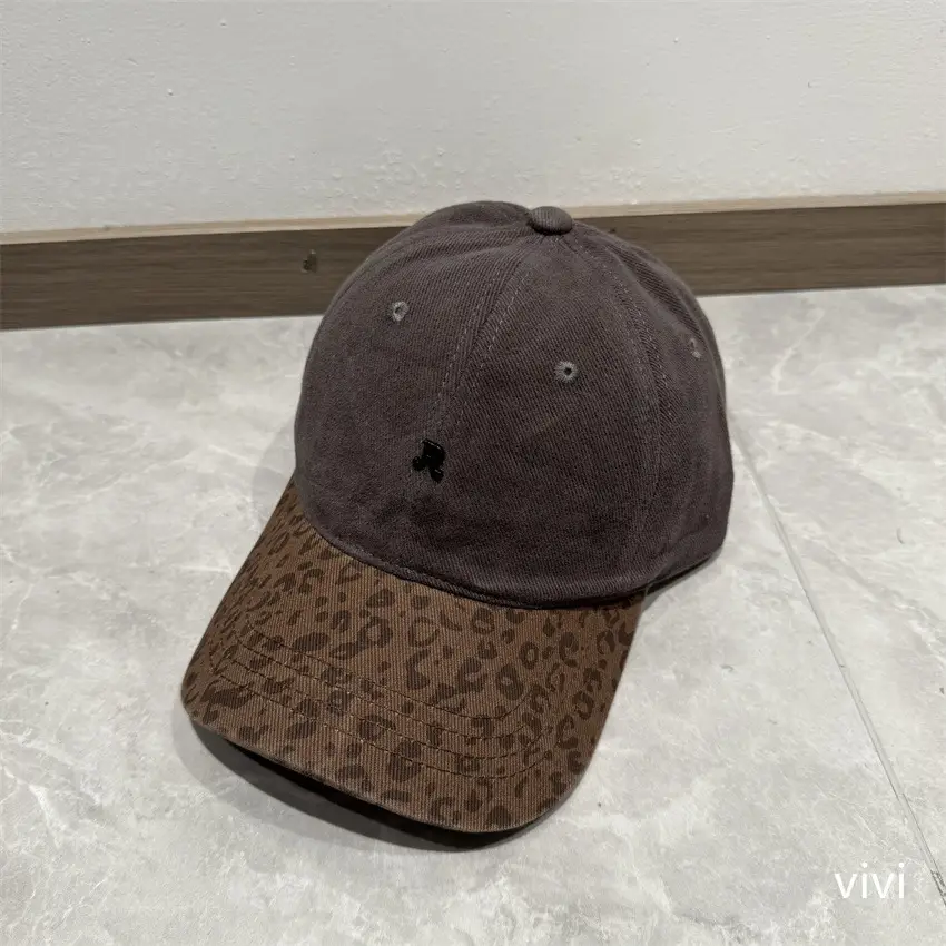 Korean Leopard Print Cap for Men Women Maroon - Image 2