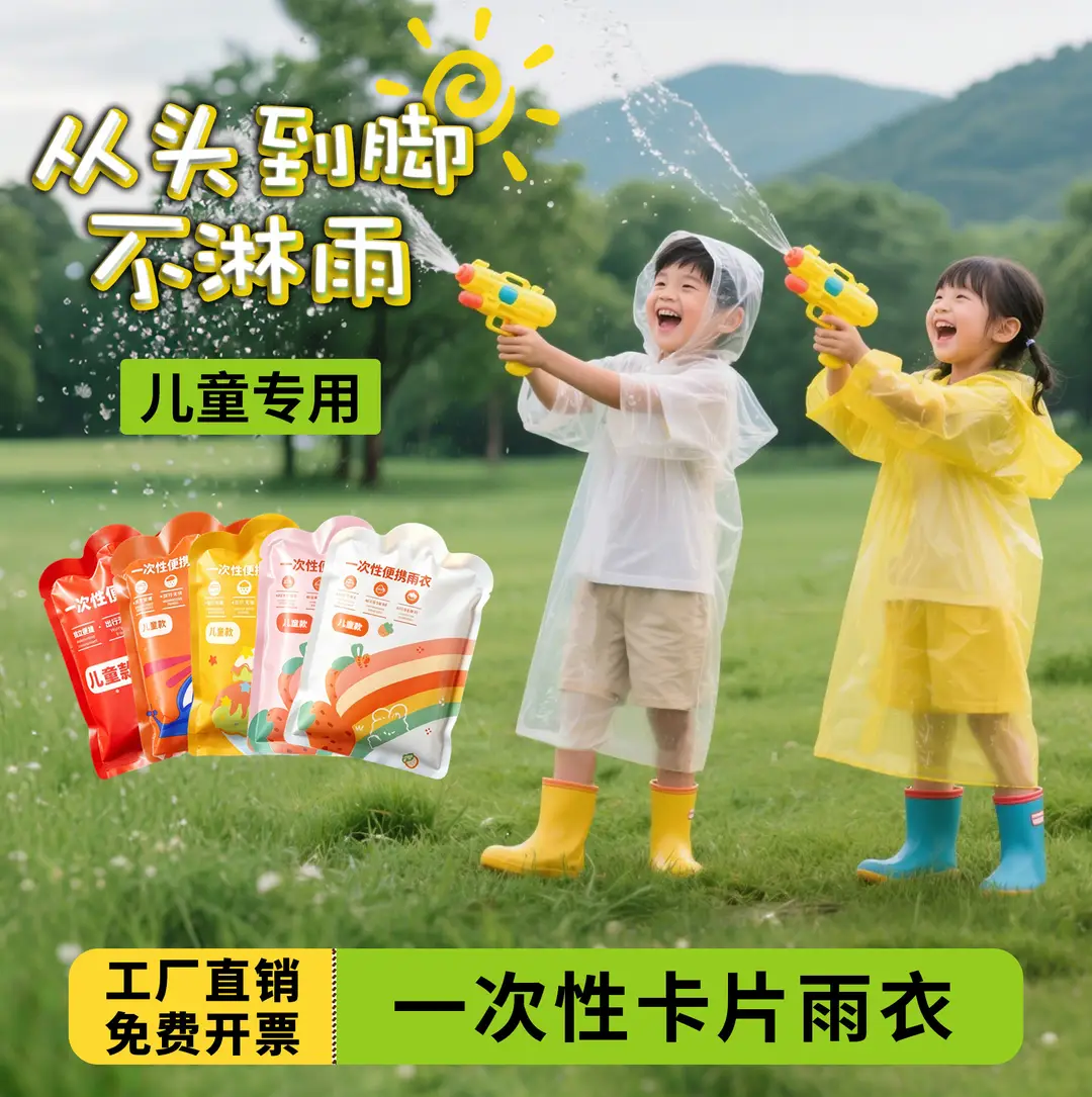 Children's Disposable Raincoat Thickeneded and Enlarged Outdoor Rafting Full Body Waterproof Student Card Portable Hood Rope Poncho