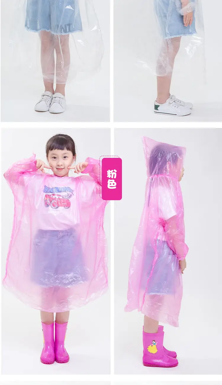 Children's Disposable Raincoat Thickeneded and Enlarged Outdoor Rafting Full Body Waterproof Student Card Portable Hood Rope Poncho — feature 14