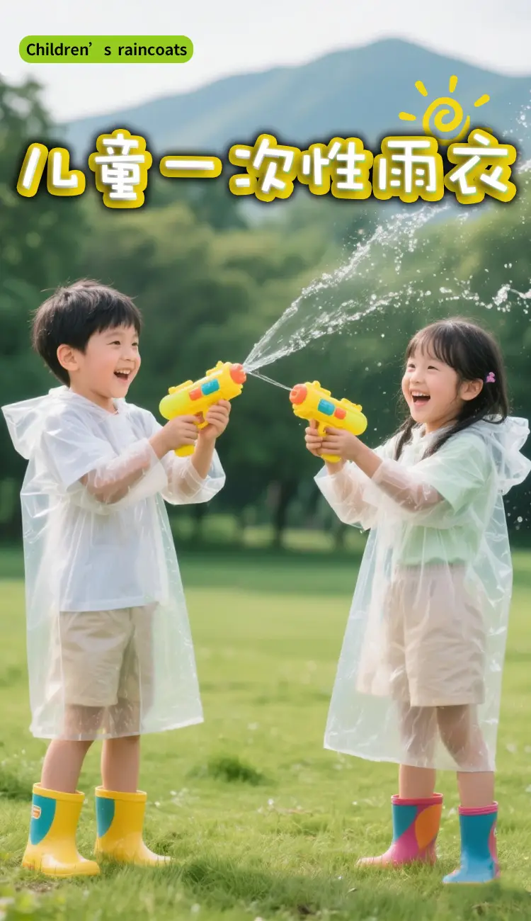 Children's Disposable Raincoat Thickeneded and Enlarged Outdoor Rafting Full Body Waterproof Student Card Portable Hood Rope Poncho — feature 3