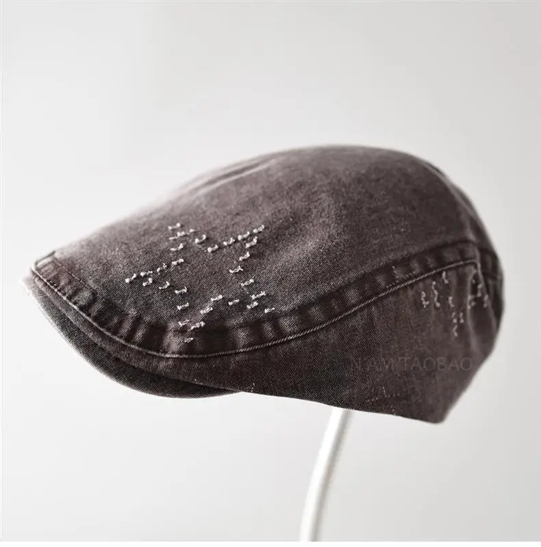 Men Embroidered Duck Cap Sunshade Grey Star — feature 4