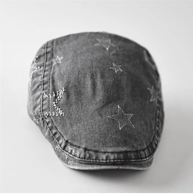 Men Embroidered Duck Cap Sunshade Grey Star — feature 5