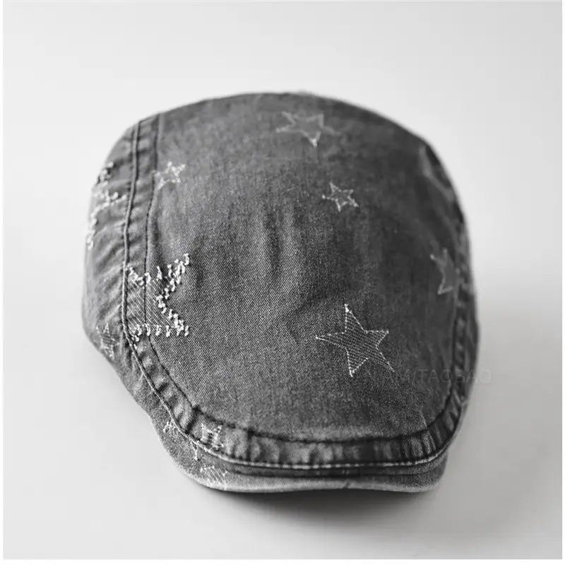 Men Embroidered Duck Cap Sunshade Grey Star