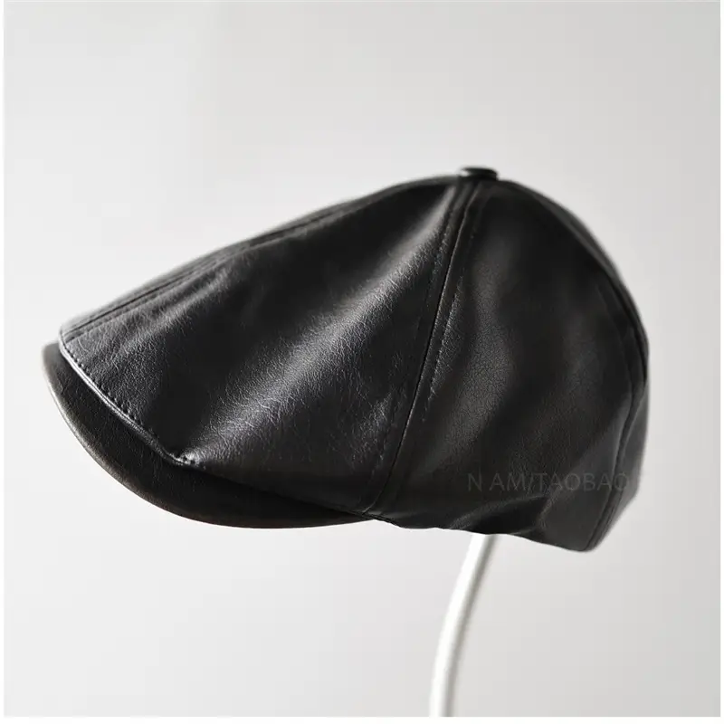 Black Leather Duckbill Cap for Men Women Forward Style