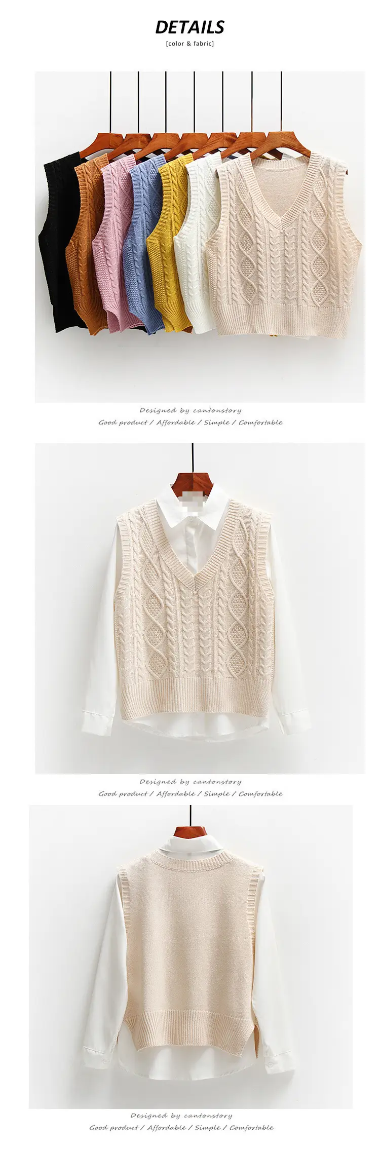 Two-Piece Sweater + Long-Sleeved Shirt Knitted Sweater Vest Vest Women's Korean Style Loose Preppy Style — feature 3