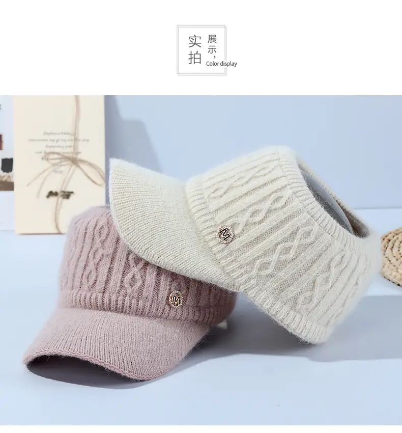 Women Knitted Ear Protection Caps Winter Warm Velvet Baseball Cap — feature 10