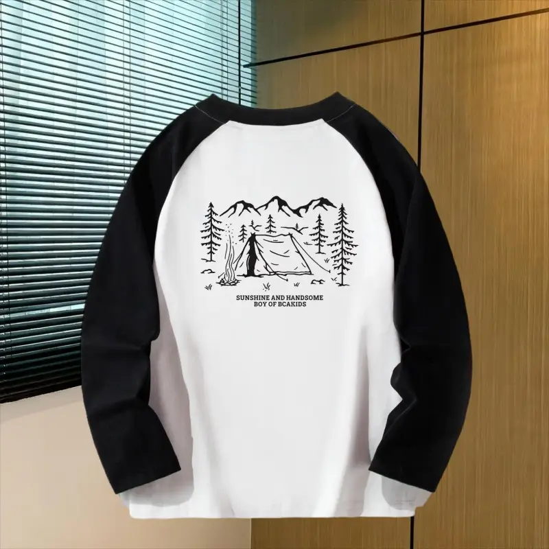 Boys Long Sleeve T-Shirt White Black Spring Autumn 2026