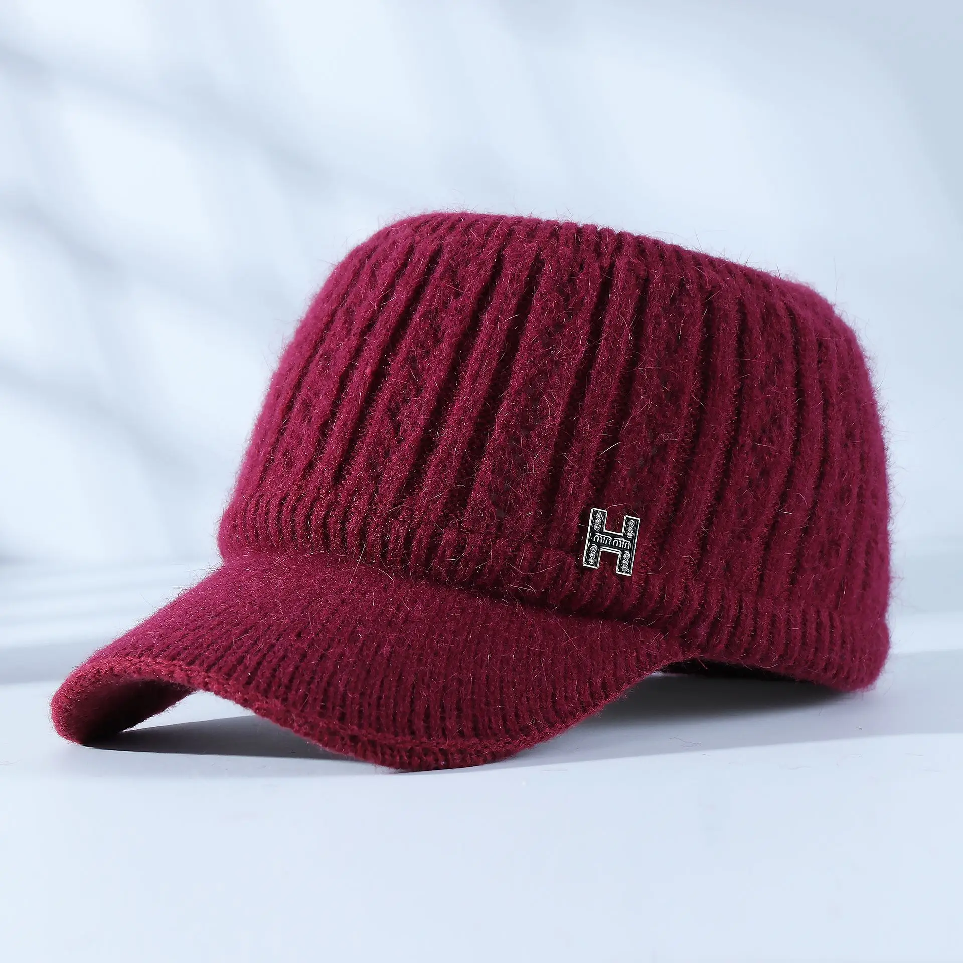 Women Knitted Velvet Peaked Cap Autumn Winter Warm - Image 2