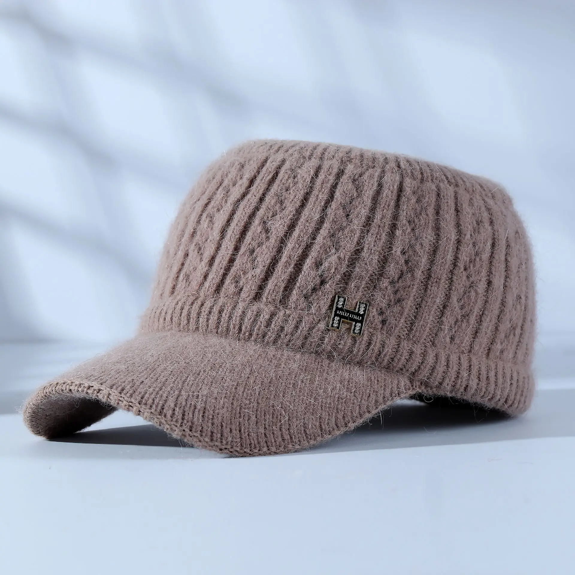 Women Knitted Velvet Peaked Cap Autumn Winter Warm - Image 3