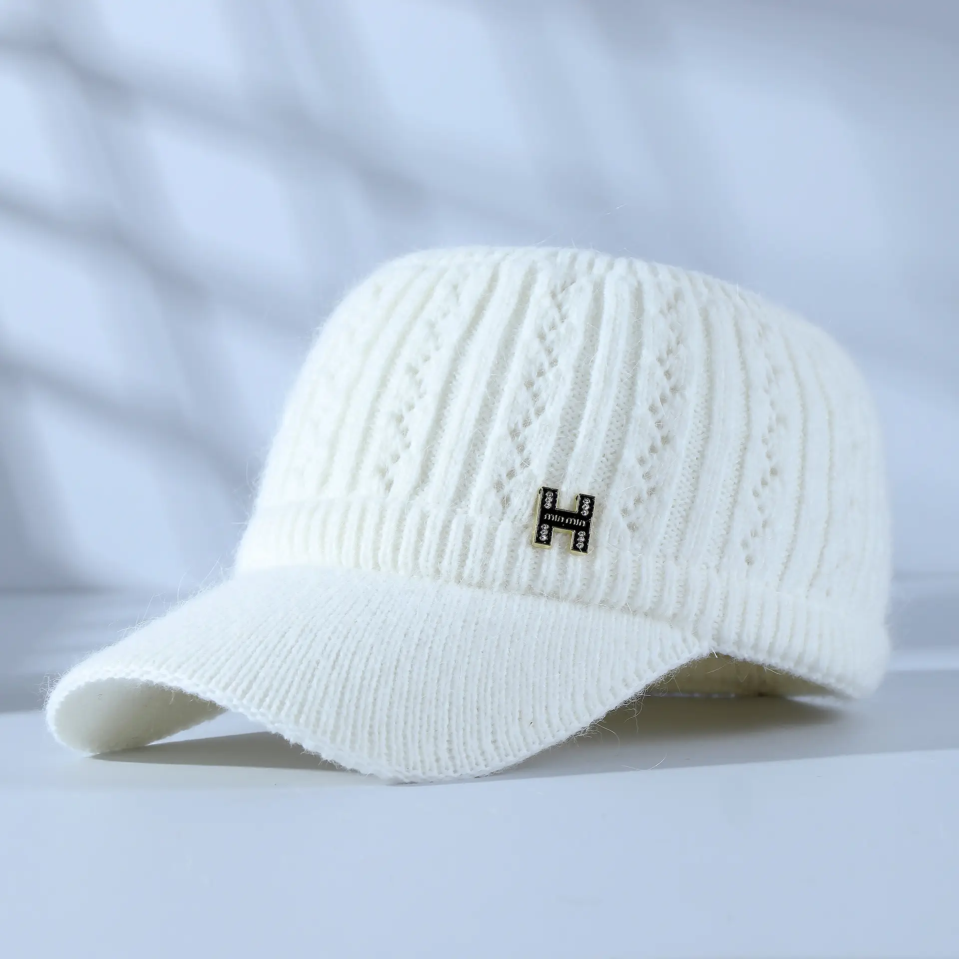 Women Knitted Velvet Peaked Cap Autumn Winter Warm - Image 5