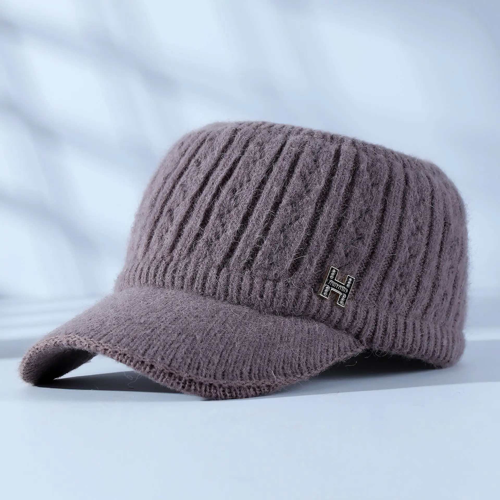 Women Knitted Velvet Peaked Cap Autumn Winter Warm - Image 8