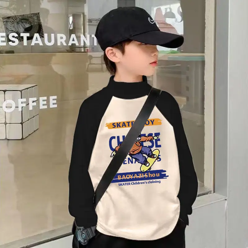 Kids Thermal Long Sleeve T-Shirt Black Cream Graphic Print - Image 2