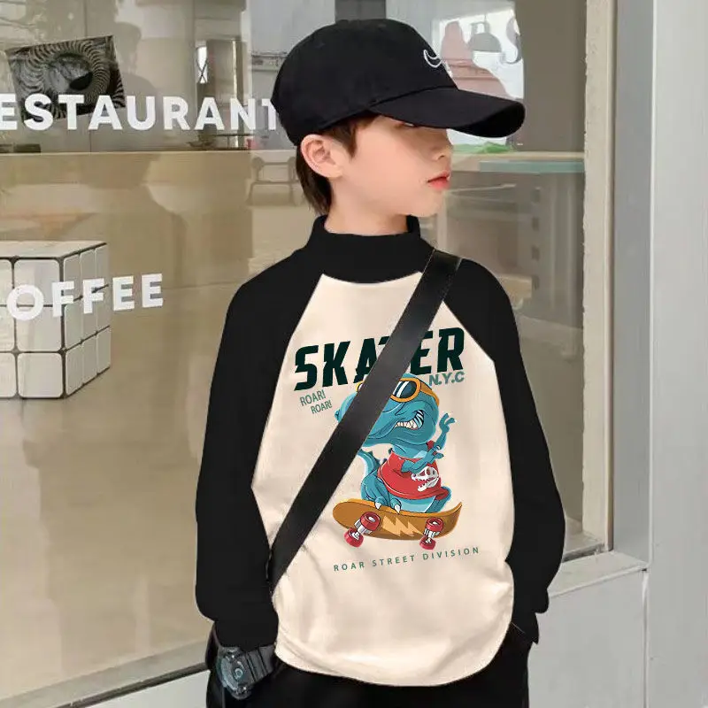 Kids Thermal Long Sleeve T-Shirt Black Cream Graphic Print - Image 3