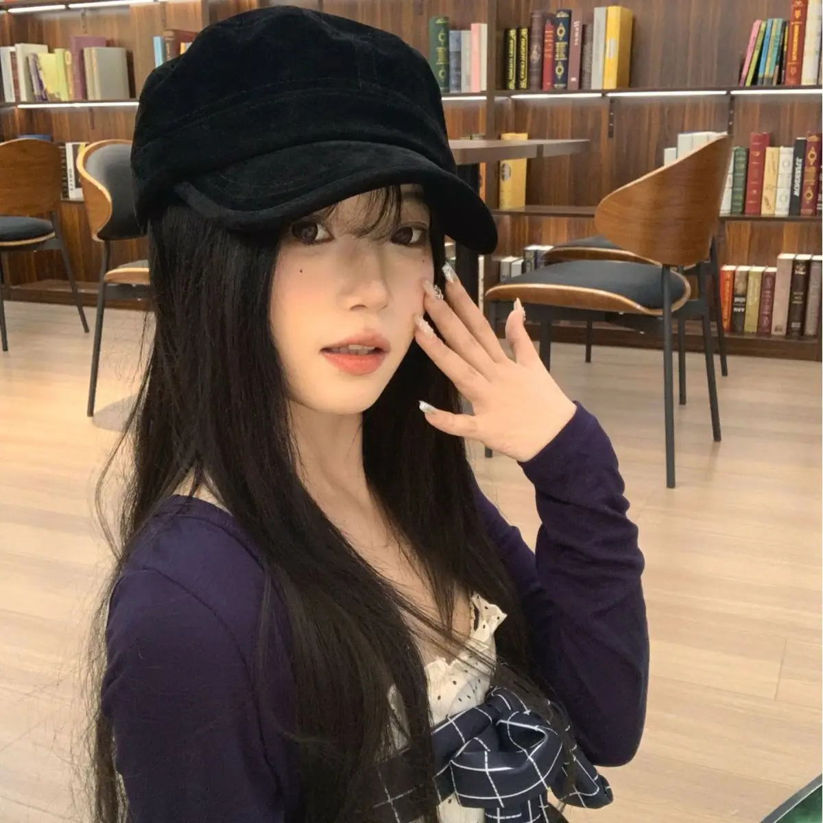 Women Suede Equestrian Hat Brown Small Flat Top Beret - Image 6