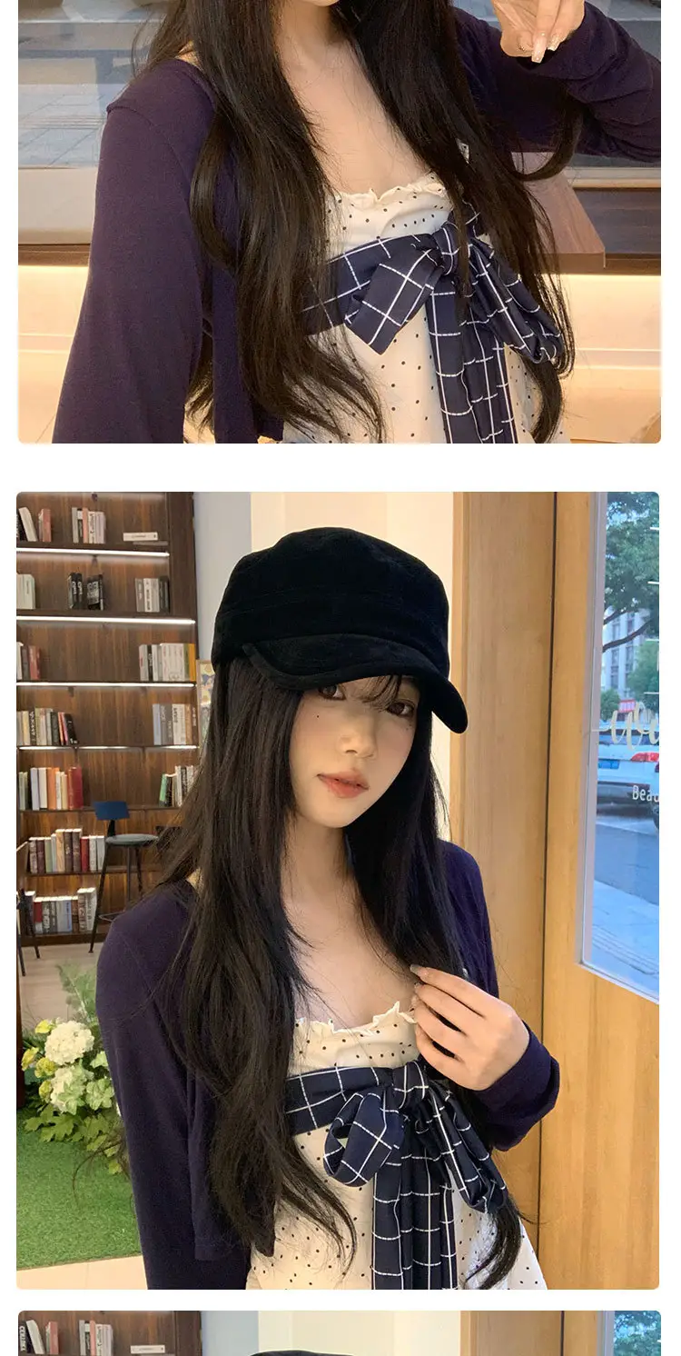 Women Suede Equestrian Hat Brown Small Flat Top Beret — feature 11