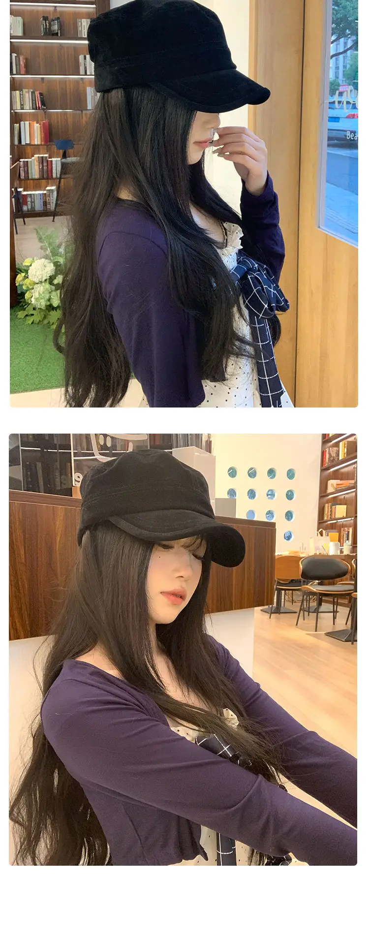 Women Suede Equestrian Hat Brown Small Flat Top Beret — feature 12