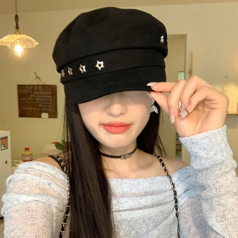 Navy Vintage Star Beret for Women Spring Summer - Image 3