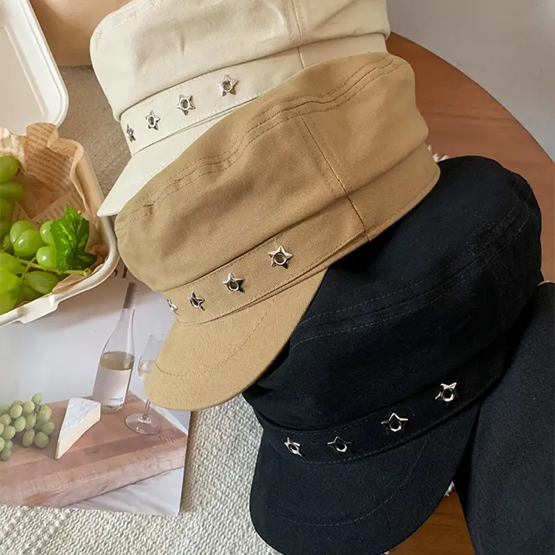 Navy Vintage Star Beret for Women Spring Summer - Image 4