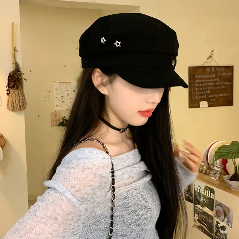 Navy Vintage Star Beret for Women Spring Summer - Image 5