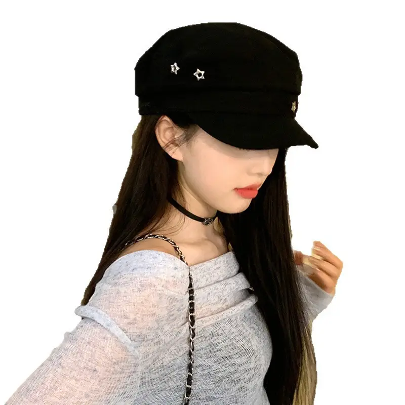 Navy Vintage Star Beret for Women Spring Summer - Image 6