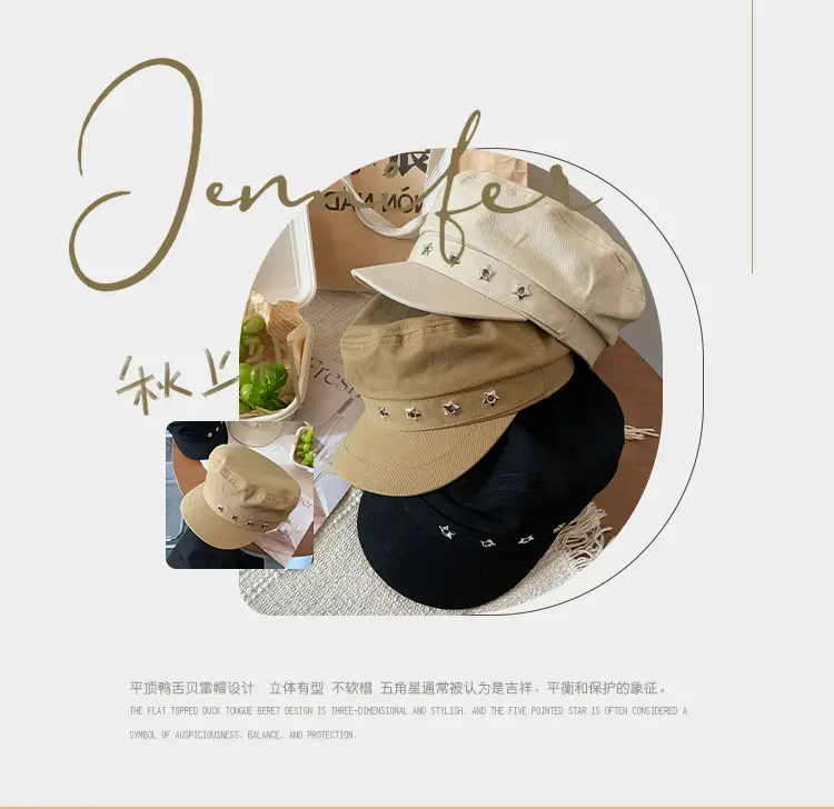 Navy Vintage Star Beret for Women Spring Summer — feature 3