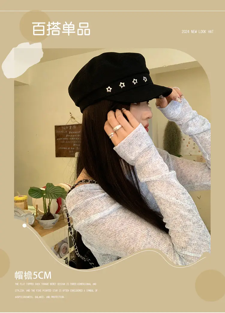 Navy Vintage Star Beret for Women Spring Summer — feature 4