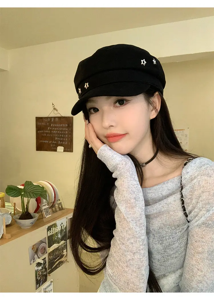Navy Vintage Star Beret for Women Spring Summer — feature 7