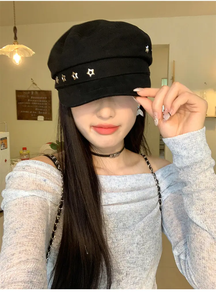 Navy Vintage Star Beret for Women Spring Summer — feature 8
