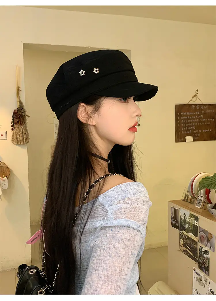 Navy Vintage Star Beret for Women Spring Summer — feature 9