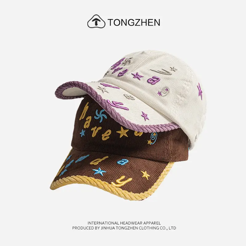 3D Star Embroidered Women's Baseball Cap Brown White - Image 4