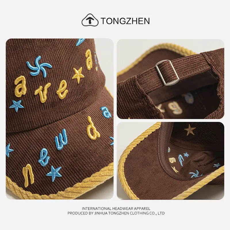 3D Star Embroidered Women's Baseball Cap Brown White — feature 5