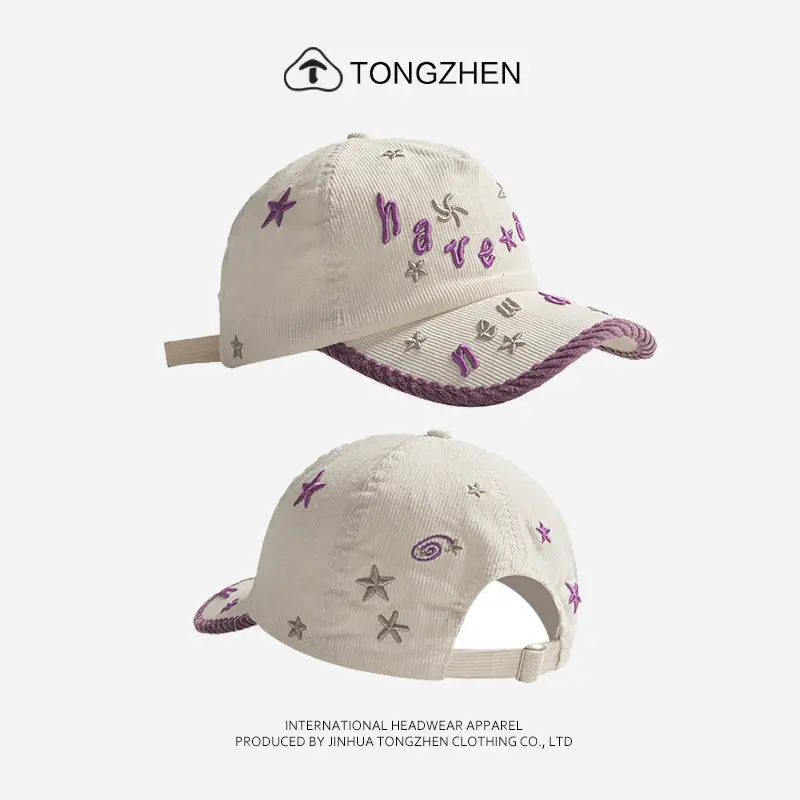 3D Star Embroidered Women's Baseball Cap Brown White - Image 2