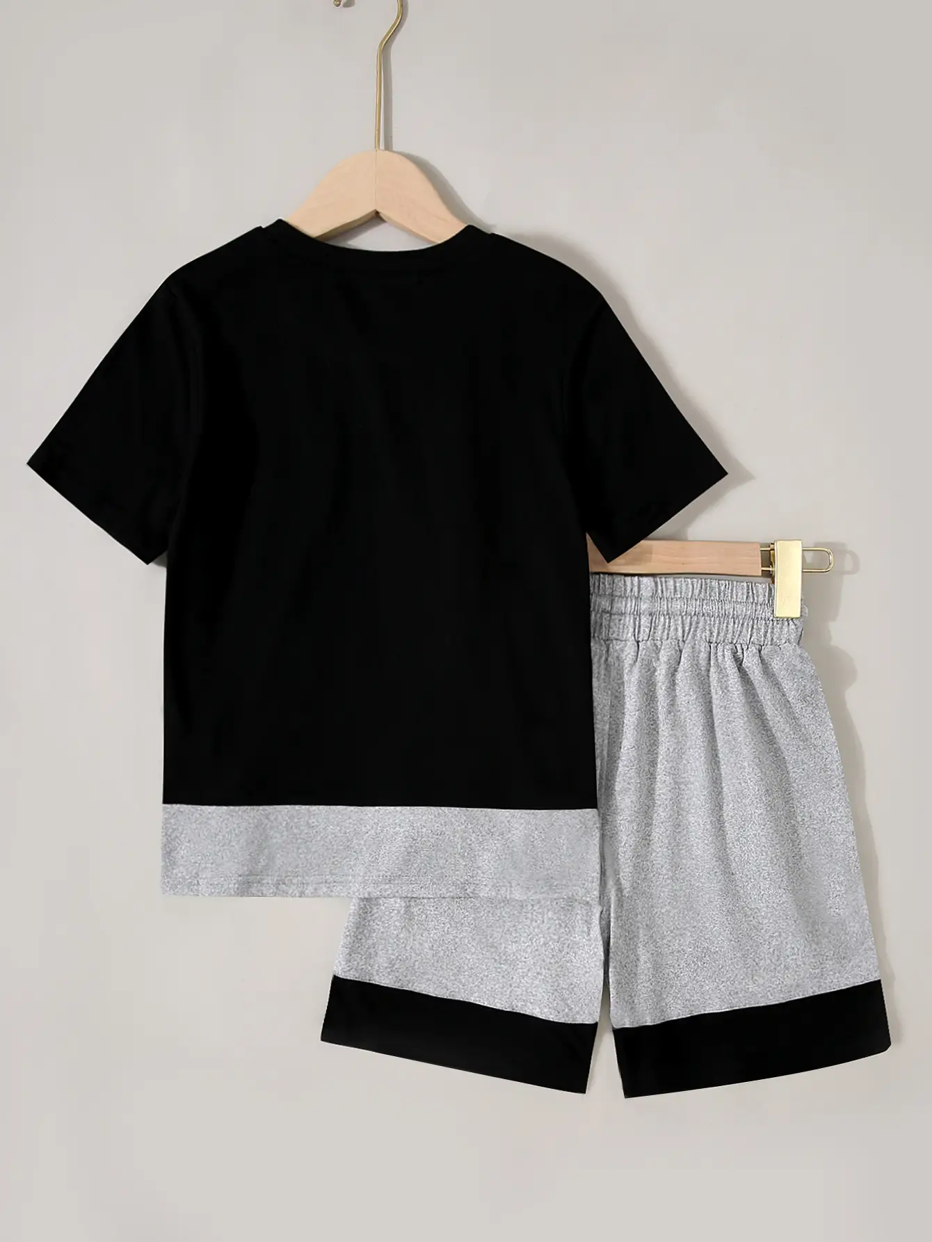 Cross-Border Boys Summer T-Shirt Shorts Set Black Grey - Image 2