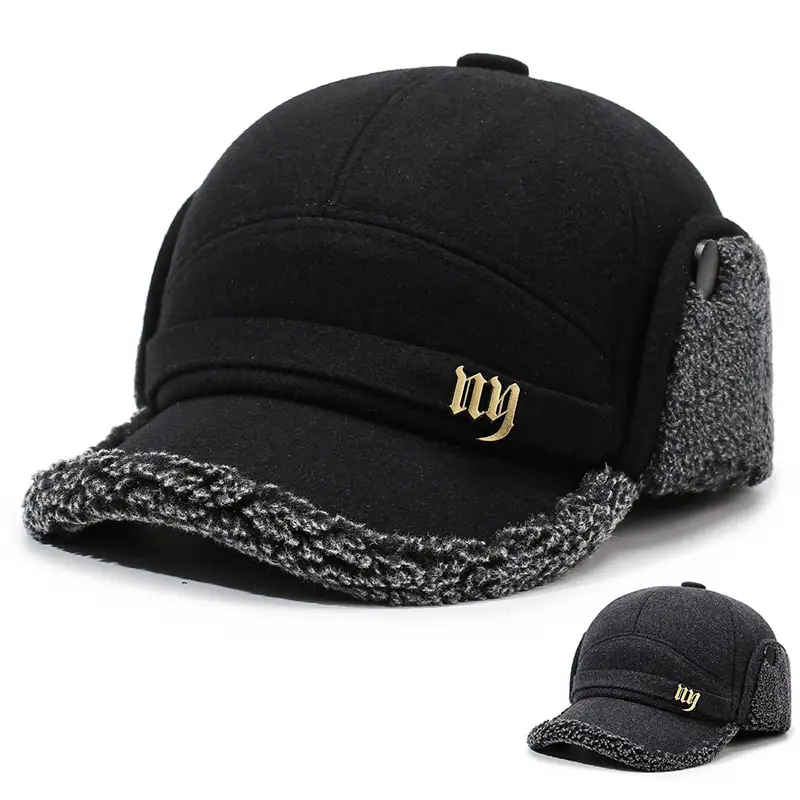 Winter Woolen Baseball Cap for Men with Cuffed Ear Protection - Image 3