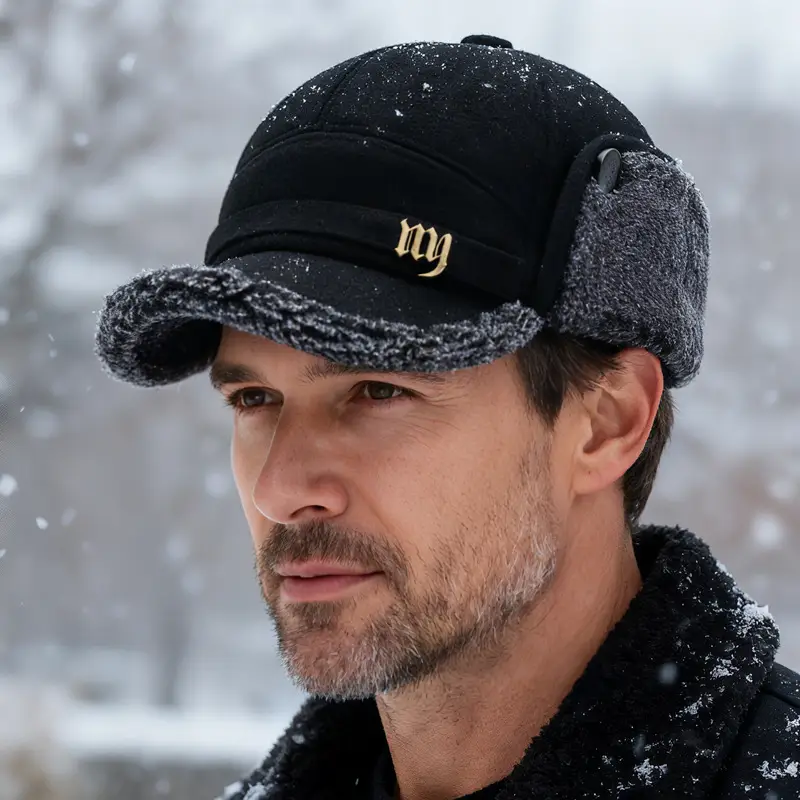 Winter Woolen Baseball Cap for Men with Cuffed Ear Protection - Image 4