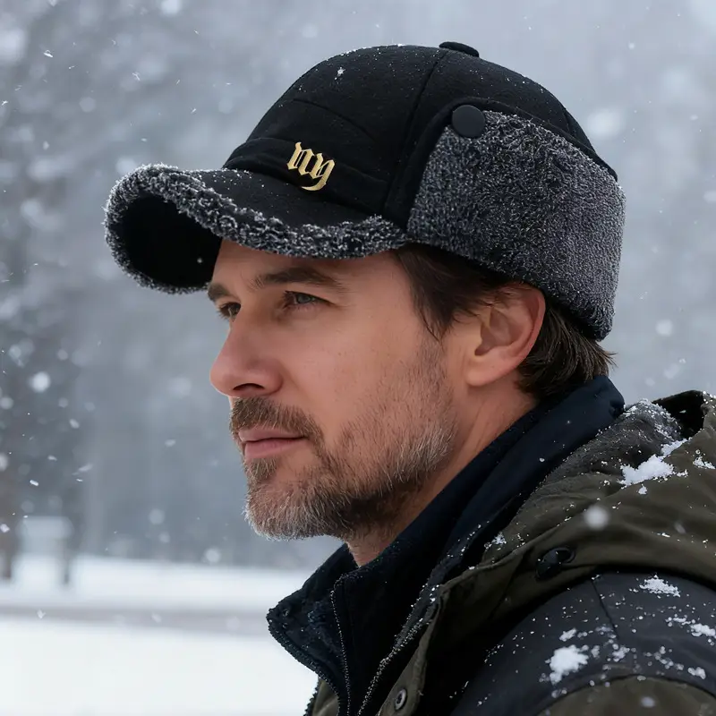 Winter Woolen Baseball Cap for Men with Cuffed Ear Protection - Image 5