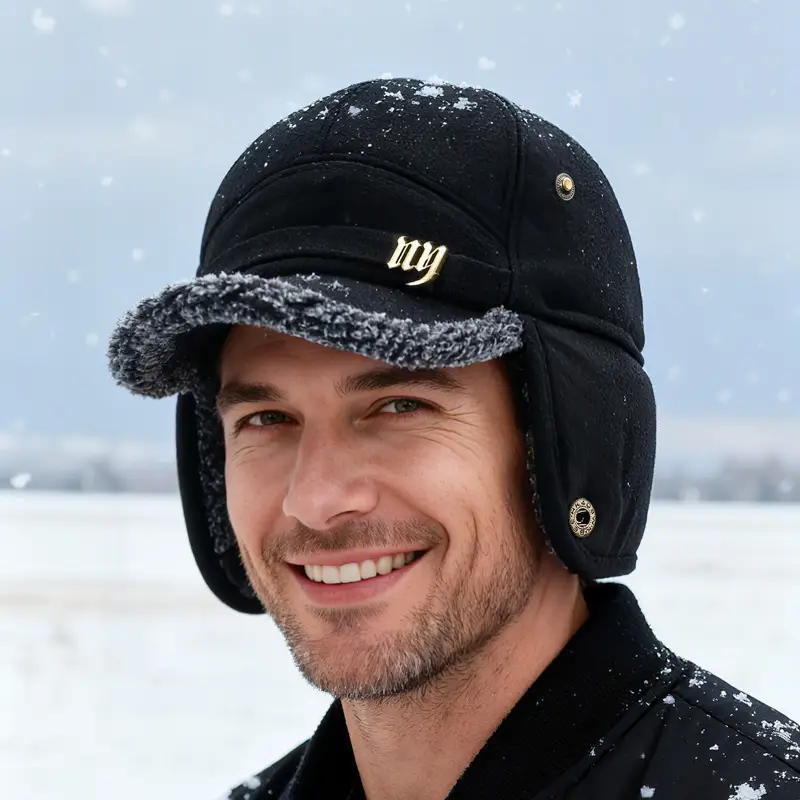 Winter Woolen Baseball Cap for Men with Cuffed Ear Protection - Image 6