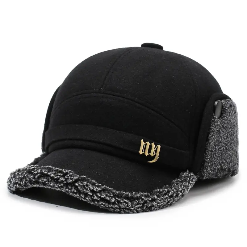 Winter Woolen Baseball Cap for Men with Cuffed Ear Protection - Image 2