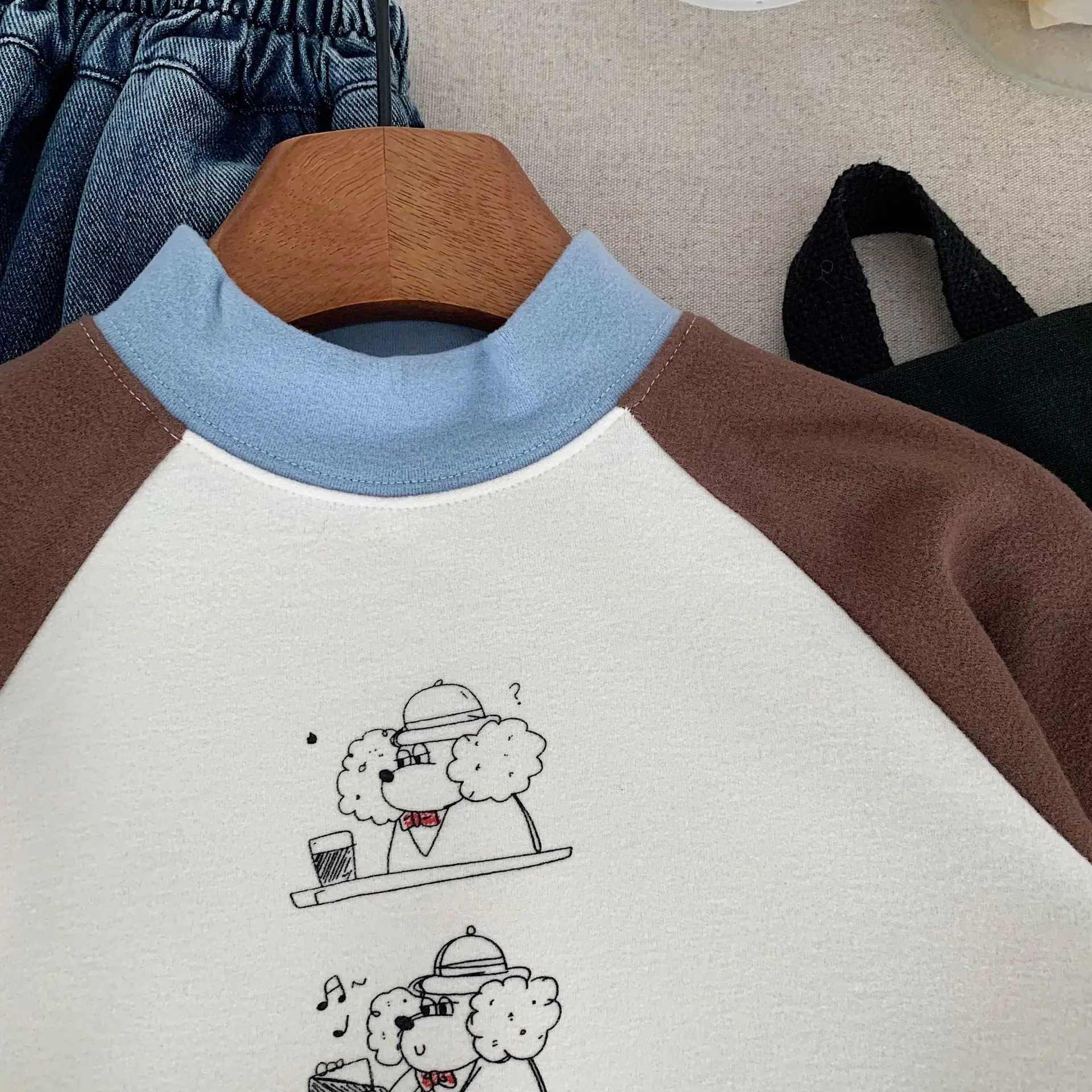 Japanese-Style Boys Thermal Long-Sleeve T-Shirt Brown White - Image 4