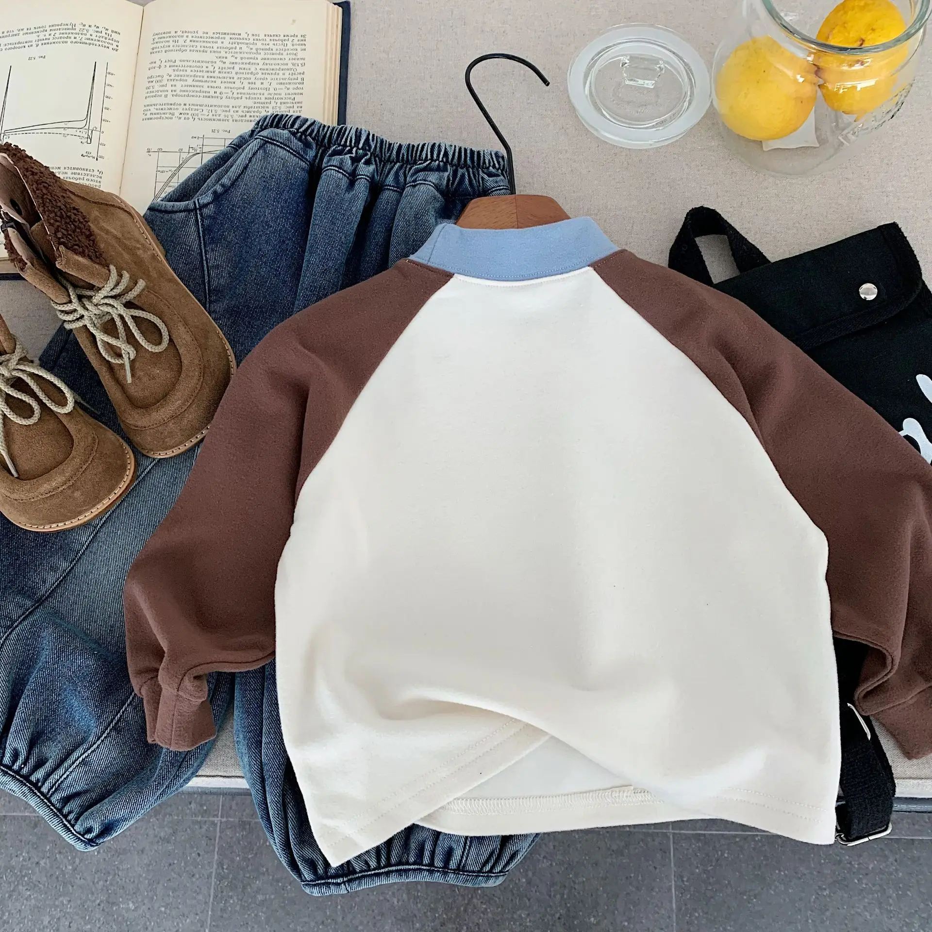 Japanese-Style Boys Thermal Long-Sleeve T-Shirt Brown White - Image 5