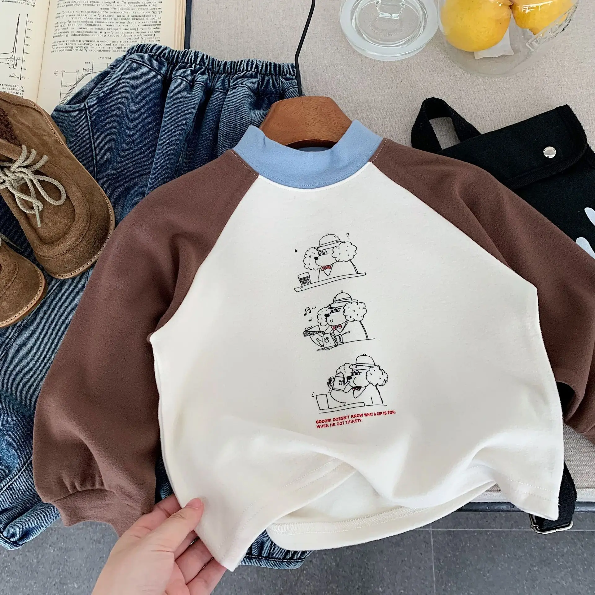 Japanese-Style Boys Thermal Long-Sleeve T-Shirt Brown White — feature 6