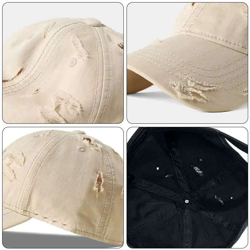 Unisex Distressed Duckbill Cap with Wide Brim Sun Protection - Image 6