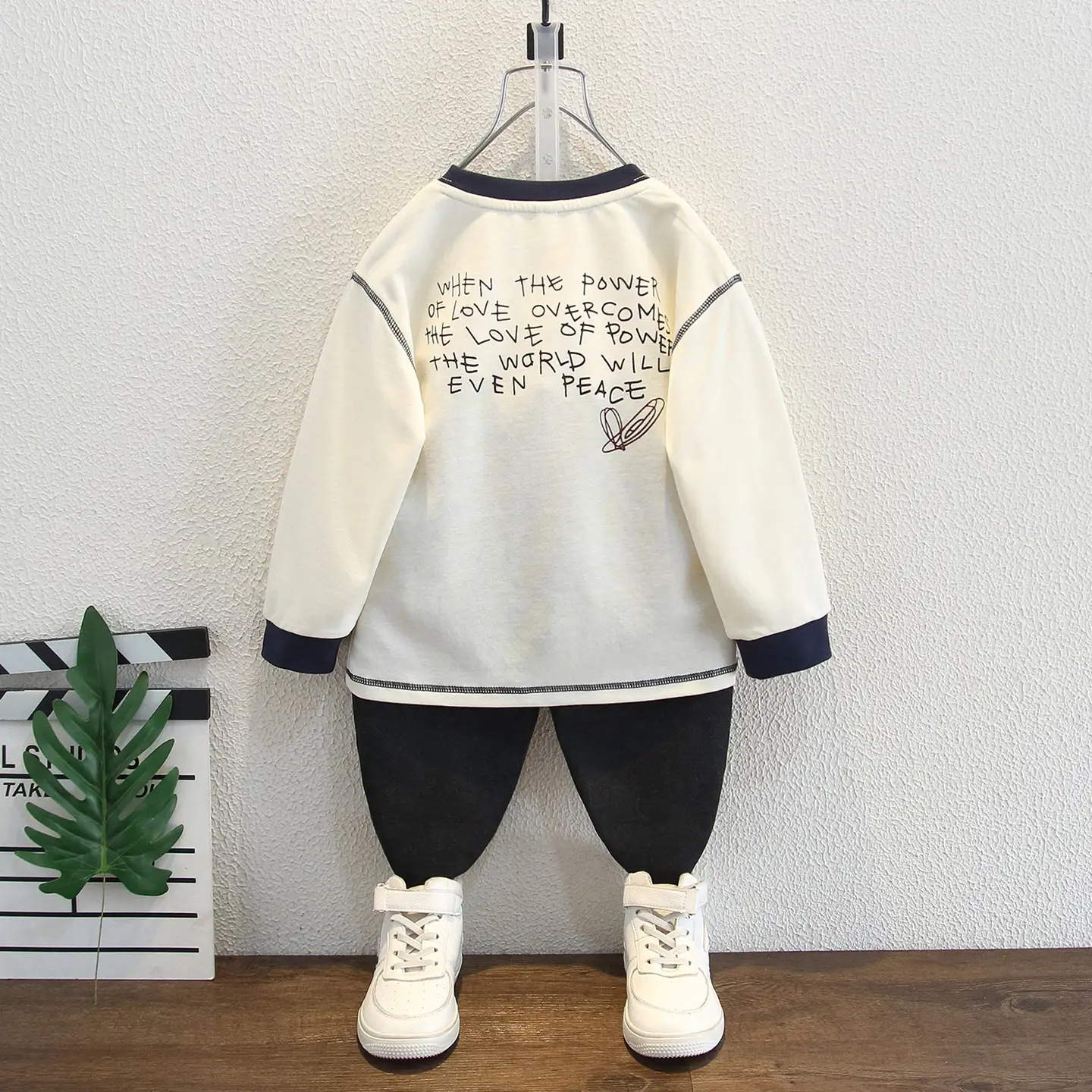 Boys Long Sleeve Cartoon T-Shirt Cream Black Round Neck - Image 3