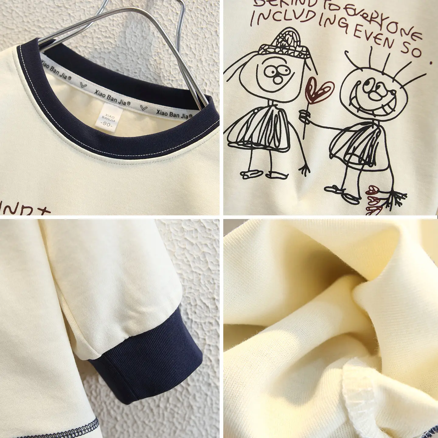 Boys Long Sleeve Cartoon T-Shirt Cream Black Round Neck - Image 5