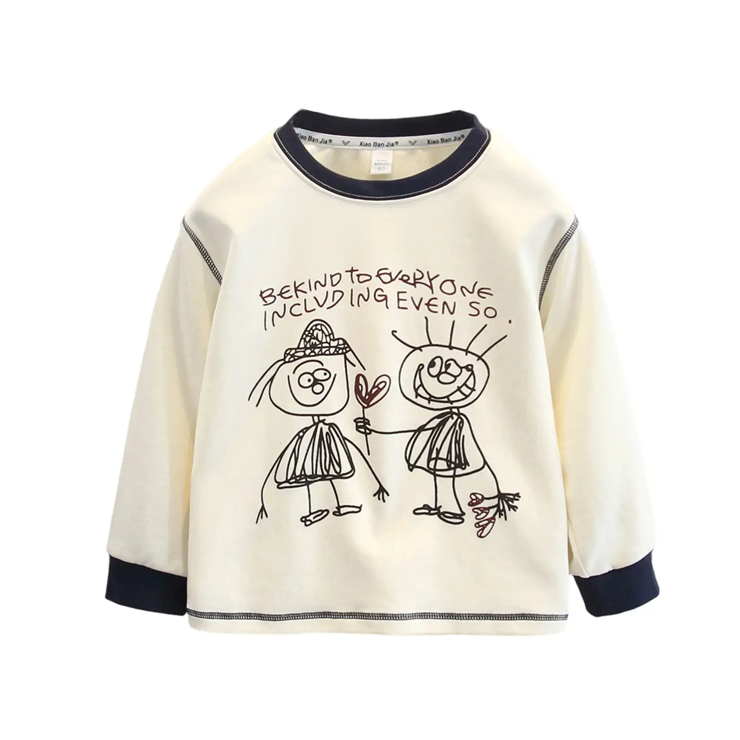 Boys Long Sleeve Cartoon T-Shirt Cream Black Round Neck - Image 6